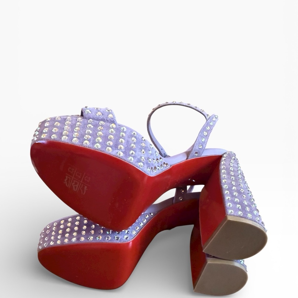 Christian Louboutin Purple Suede Crystal Embellished Movida Jane Platforms 37.5 - Picture 10 of 13